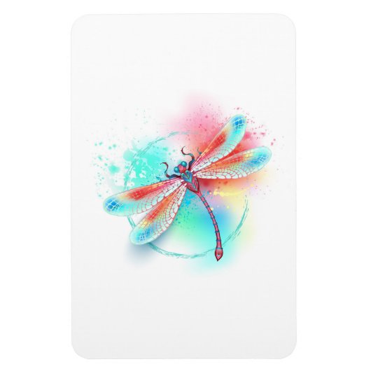 Rote Libelle im Aquarellhintergrund Magnet (Vertikal)