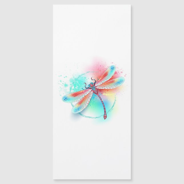 Rote Libelle im Aquarellhintergrund Magnetkarte (Vorderseite)
