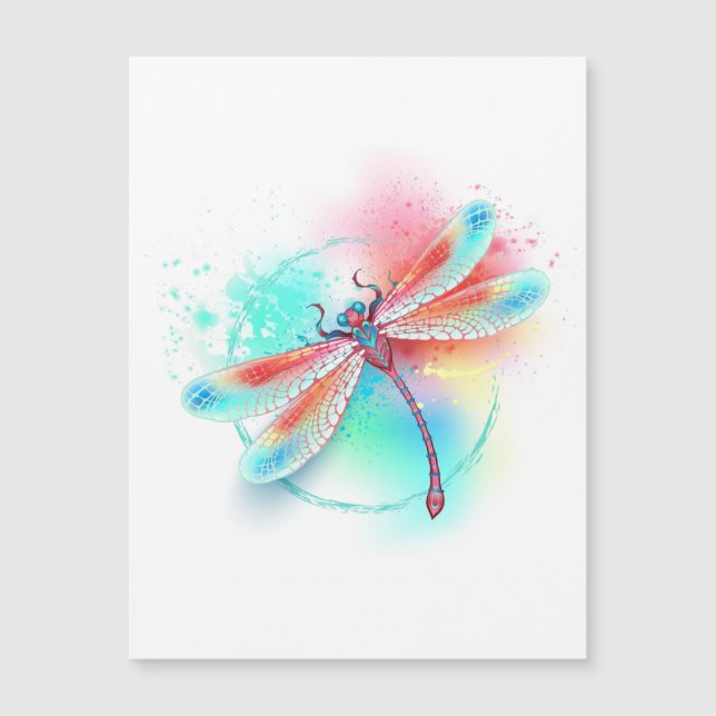 Rote Libelle im Aquarellhintergrund Magnetkarte (Vorderseite)