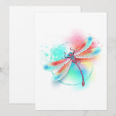 Rote Libelle im Aquarellhintergrund Menükarte (Vorne/Hinten)