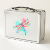 Rote Libelle im Aquarellhintergrund Metall Brotdose (Rückseite)