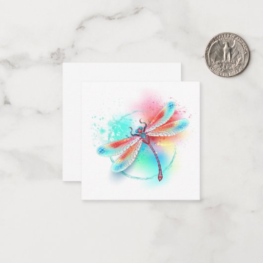 Rote Libelle im Aquarellhintergrund Mitteilungskarte (Vorderseite/Rückseite Beispiel)