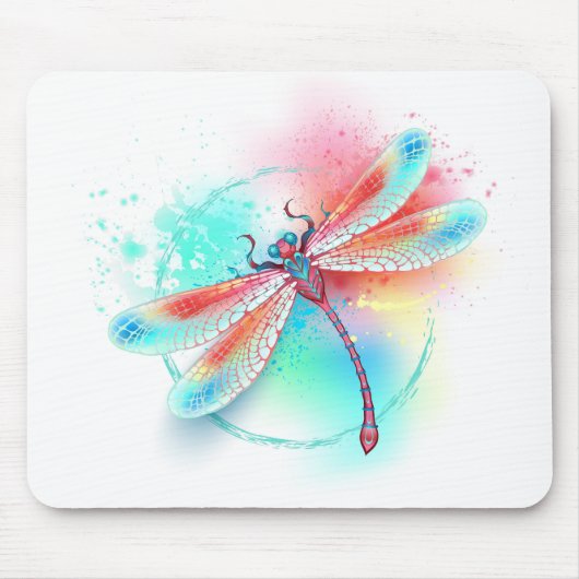 Rote Libelle im Aquarellhintergrund Mousepad (Vorne)