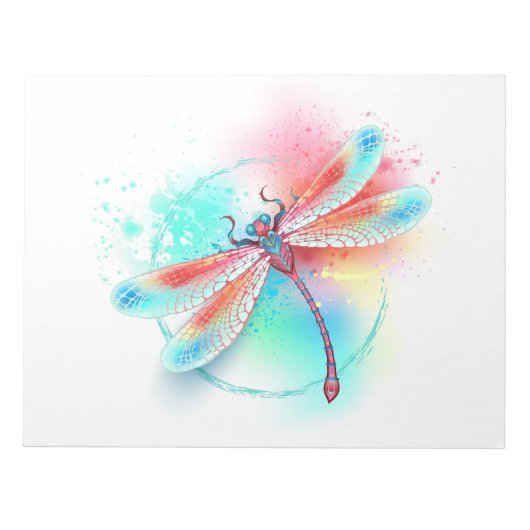 Rote Libelle im Aquarellhintergrund Notizblock (Vorderseite)