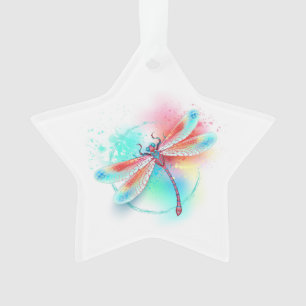 Rote Libelle im Aquarellhintergrund Ornament