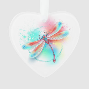 Rote Libelle im Aquarellhintergrund Ornament