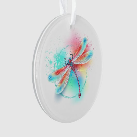 Rote Libelle im Aquarellhintergrund Ornament (Vorderseite)