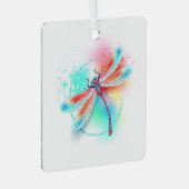 Rote Libelle im Aquarellhintergrund Ornament Aus Metall (Vorderseite Rechts)