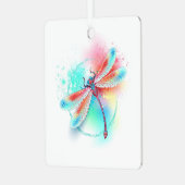 Rote Libelle im Aquarellhintergrund Ornament Aus Metall (Vorderseite links)