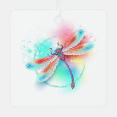 Rote Libelle im Aquarellhintergrund Ornament Aus Metall (Vorderseite)