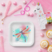 Rote Libelle im Aquarellhintergrund Pappteller (Party)