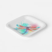 Rote Libelle im Aquarellhintergrund Pappteller (Gewinkelt)