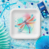 Rote Libelle im Aquarellhintergrund Pappteller (Party)