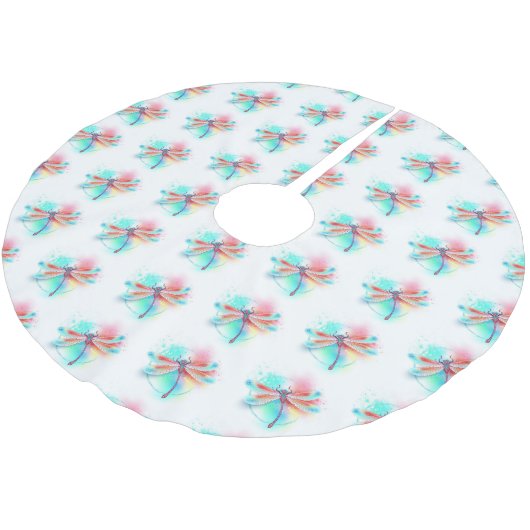 Rote Libelle im Aquarellhintergrund Polyester Weihnachtsbaumdecke (Schrägansicht)