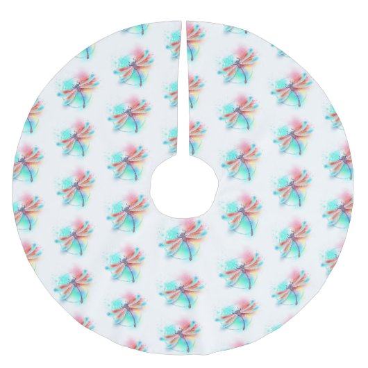 Rote Libelle im Aquarellhintergrund Polyester Weihnachtsbaumdecke (Vorderseite)