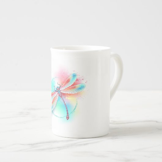 Rote Libelle im Aquarellhintergrund Porzellantasse (Vorderseite Rechts)