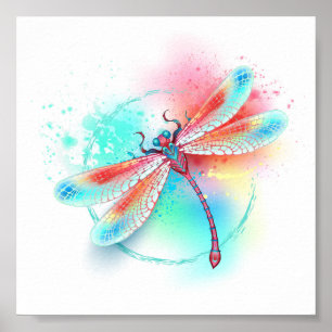 Rote Libelle im Aquarellhintergrund Poster