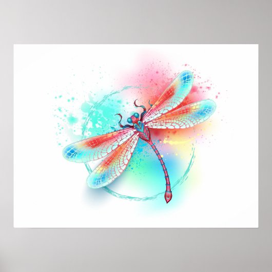 Rote Libelle im Aquarellhintergrund Poster (Vorne)