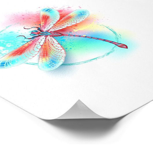 Rote Libelle im Aquarellhintergrund Poster (Ecke)