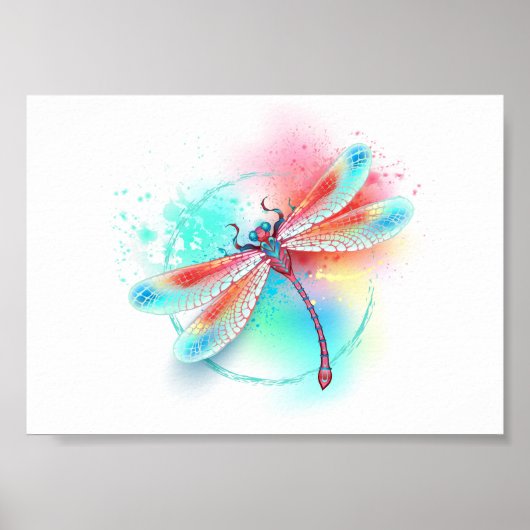 Rote Libelle im Aquarellhintergrund Poster (Vorne)