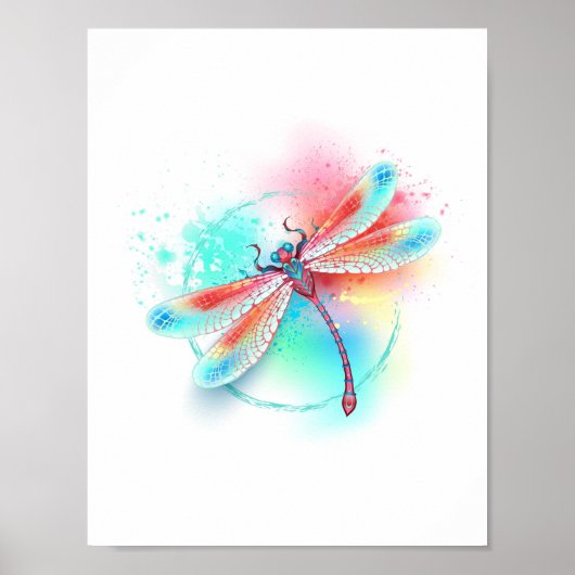Rote Libelle im Aquarellhintergrund Poster (Vorne)