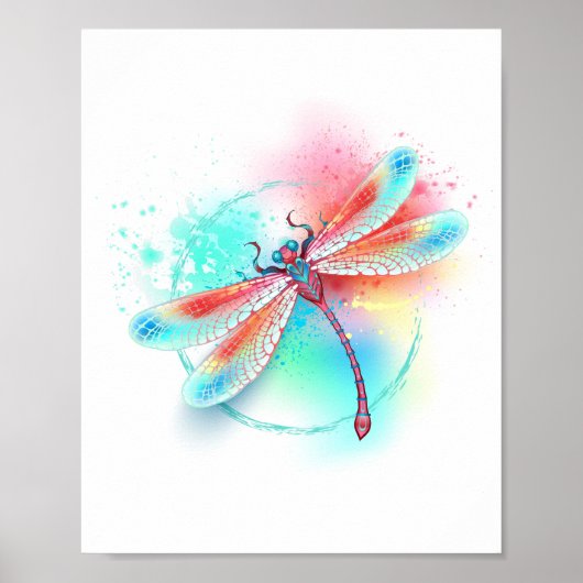 Rote Libelle im Aquarellhintergrund Poster (Vorne)