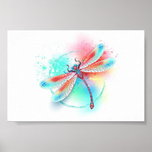 Rote Libelle im Aquarellhintergrund Poster