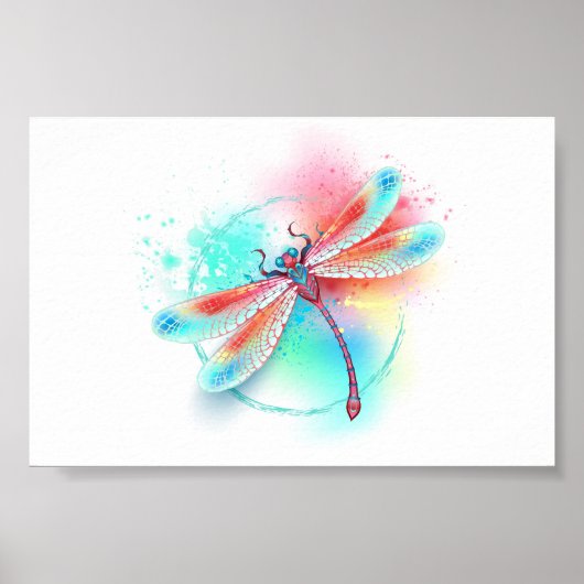 Rote Libelle im Aquarellhintergrund Poster (Vorne)