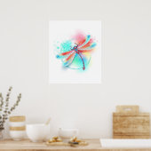 Rote Libelle im Aquarellhintergrund Poster (Küche)