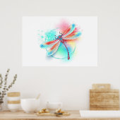 Rote Libelle im Aquarellhintergrund Poster (Küche)