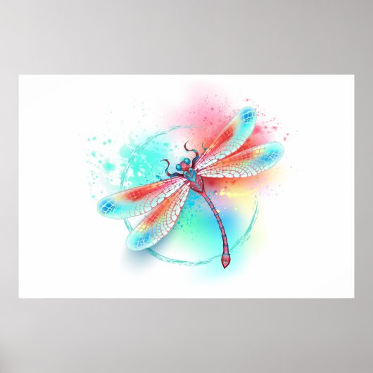 Rote Libelle im Aquarellhintergrund Poster (Vorne)