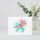 Rote Libelle im Aquarellhintergrund Postkarte (Stehend Vorderseite)