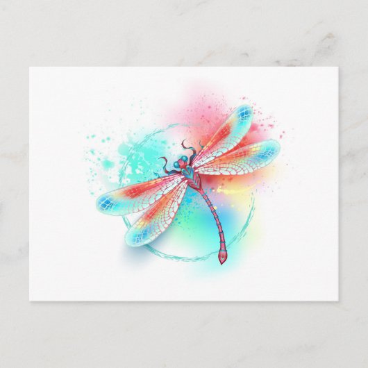Rote Libelle im Aquarellhintergrund Postkarte (Vorderseite)