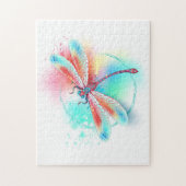 Rote Libelle im Aquarellhintergrund Puzzle (Vertikal)