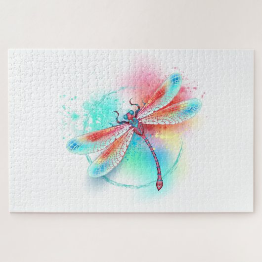 Rote Libelle im Aquarellhintergrund Puzzle (Horizontal)