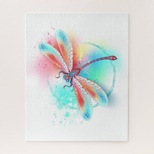 Rote Libelle im Aquarellhintergrund Puzzle (Vertikal)