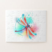 Rote Libelle im Aquarellhintergrund Puzzle (Horizontal)