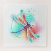 Rote Libelle im Aquarellhintergrund Puzzle (Horizontal)