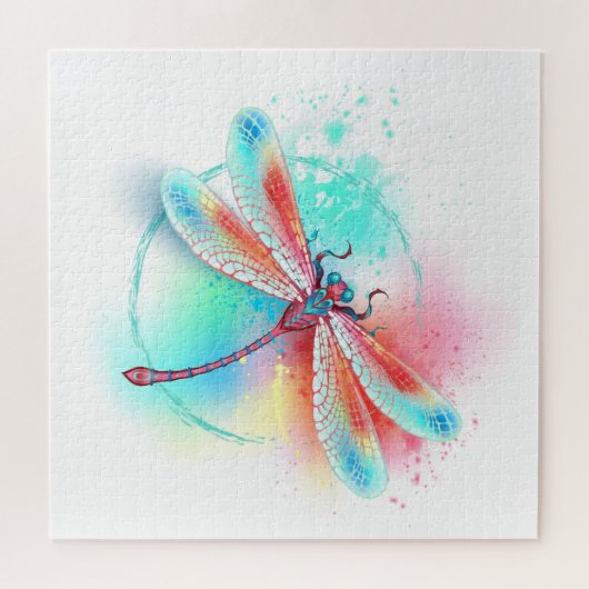 Rote Libelle im Aquarellhintergrund Puzzle (Horizontal)