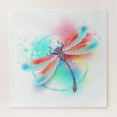 Rote Libelle im Aquarellhintergrund Puzzle (Vertikal)