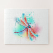 Rote Libelle im Aquarellhintergrund Puzzle (Horizontal)
