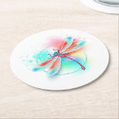 Rote Libelle im Aquarellhintergrund Runder Pappuntersetzer (Angewinkelt)