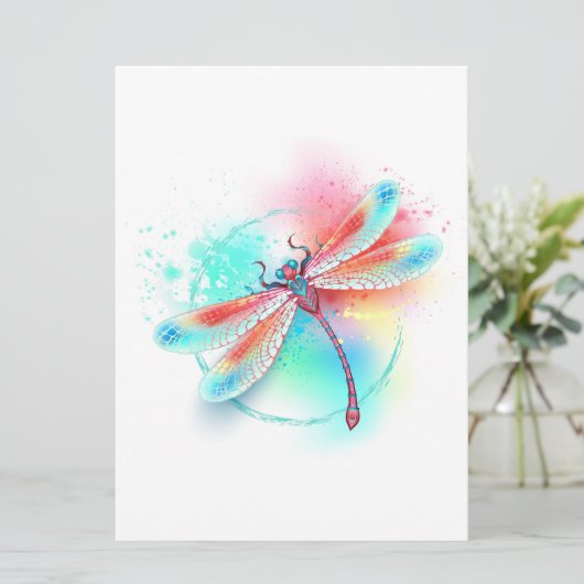 Rote Libelle im Aquarellhintergrund Save The Date (Stehend Vorderseite)