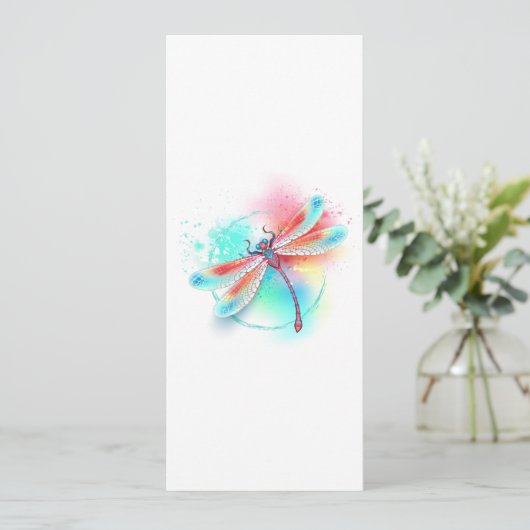 Rote Libelle im Aquarellhintergrund Save The Date (Stehend Vorderseite)