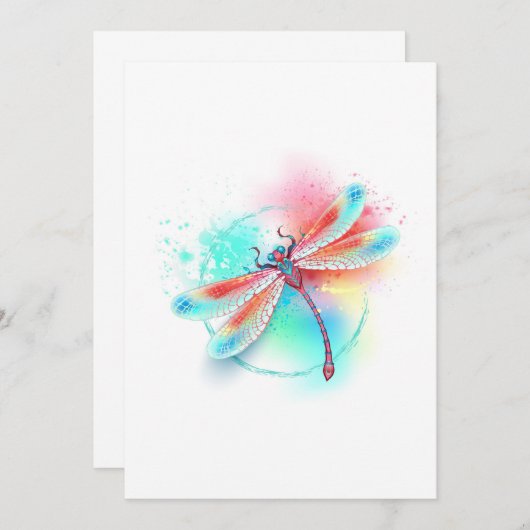 Rote Libelle im Aquarellhintergrund Save The Date (Vorne/Hinten)