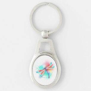 Rote Libelle im Aquarellhintergrund Schlüsselanhänger