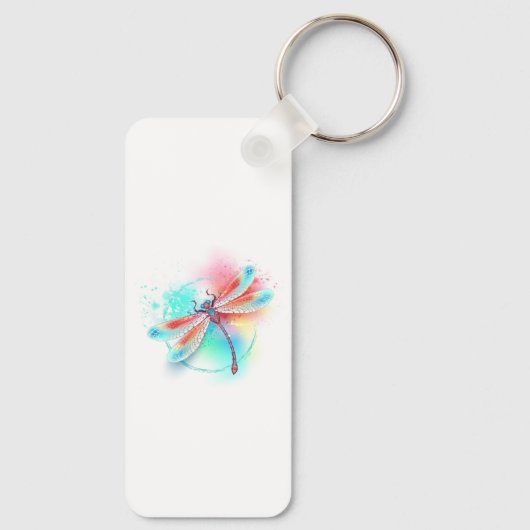 Rote Libelle im Aquarellhintergrund Schlüsselanhänger (Rückseite)