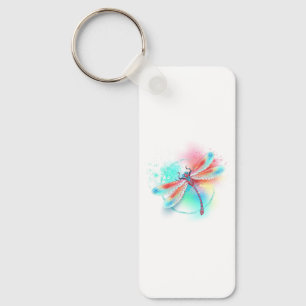 Rote Libelle im Aquarellhintergrund Schlüsselanhänger