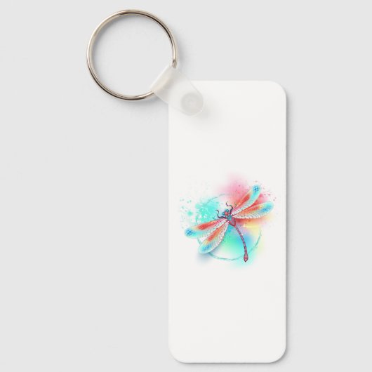 Rote Libelle im Aquarellhintergrund Schlüsselanhänger (Vorderseite)