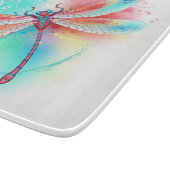 Rote Libelle im Aquarellhintergrund Schneidebrett (Ecke)